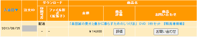 森田誠さんの犬しつけDVD 注文履歴画像